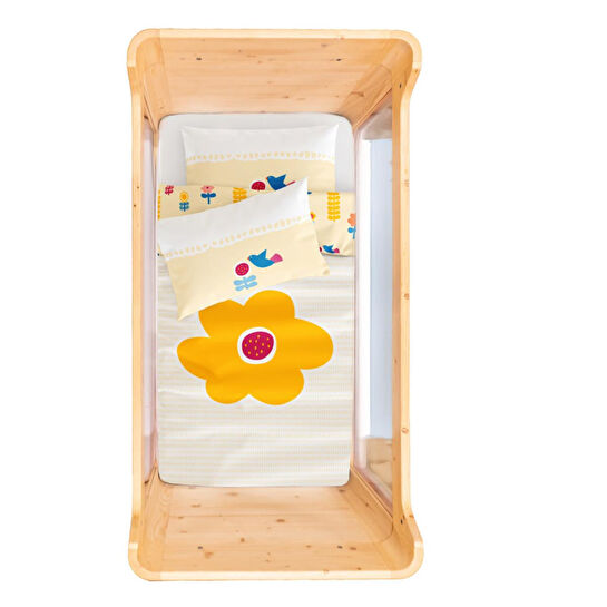Itsy Bitsy Kids Amulet Çift Taraflı Pamuk Saten Sarı Bebek Nevresim Seti 100x150cm