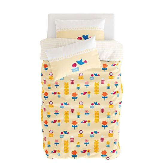 Itsy Bitsy Kids Amulet Çift Taraflı Pamuk Saten Sarı Bebek Nevresim Seti 100x150cm