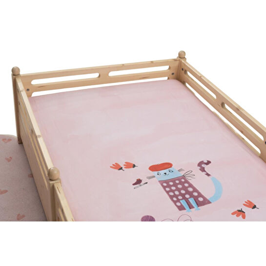 Itsy Bitsy Kids Kitty Of Queens Pamuk Saten Pembe Çocuk Çarşaf Seti 90x190cm