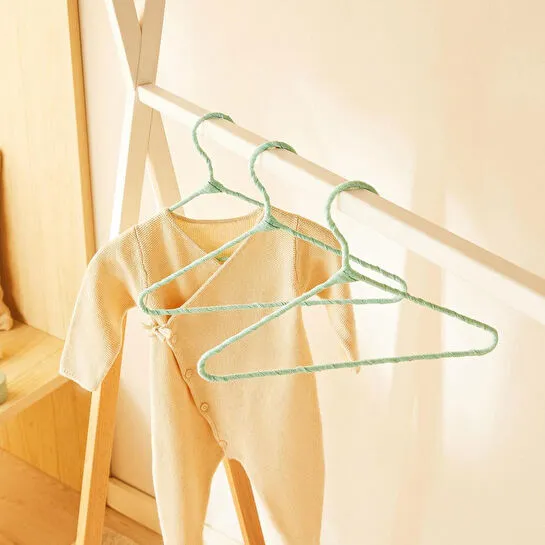 Ocean Home Textile 3'lü Mint Renk Kumaş Kaplı Metal Bebek Giysi Askısı19.5 X 30 X 0.3 Cm