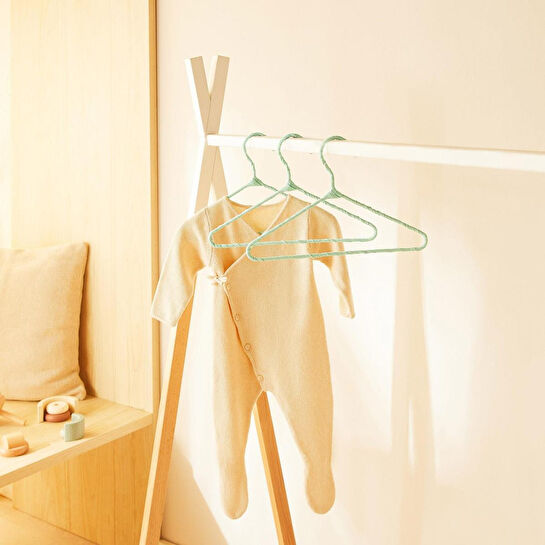 Ocean Home Textile 3'lü Mint Renk Kumaş Kaplı Metal Bebek Giysi Askısı19.5 X 30 X 0.3 Cm