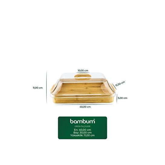 Bambum Modica Akrilik Kapaklı Bambu Kek Fanusu Dikdörtgen Büyük