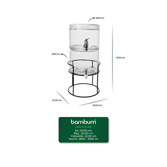 Bambum Talia İki Katlı Cam Sebil 2.8l - 3.3l