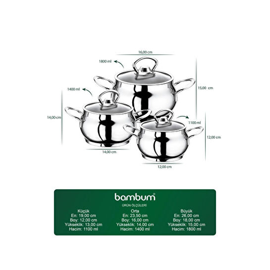 Bambum Rose Küre 6 Parça Derin Tencere Takımı B4247