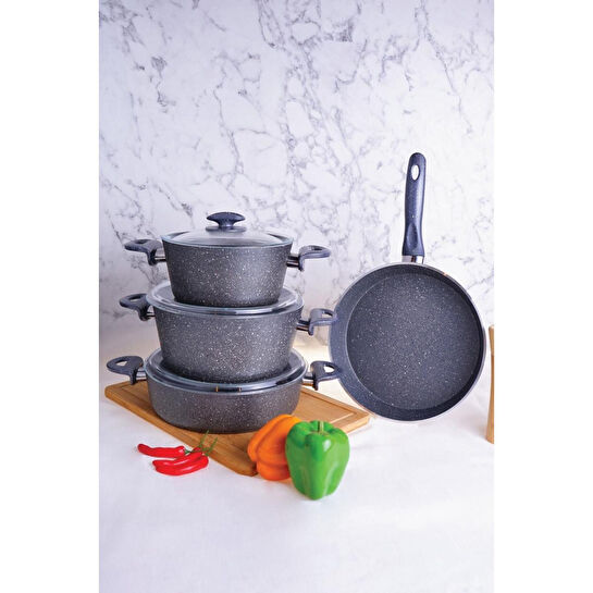 Bambum Scarlett - 7 Parça Granit Tencere Seti Gri