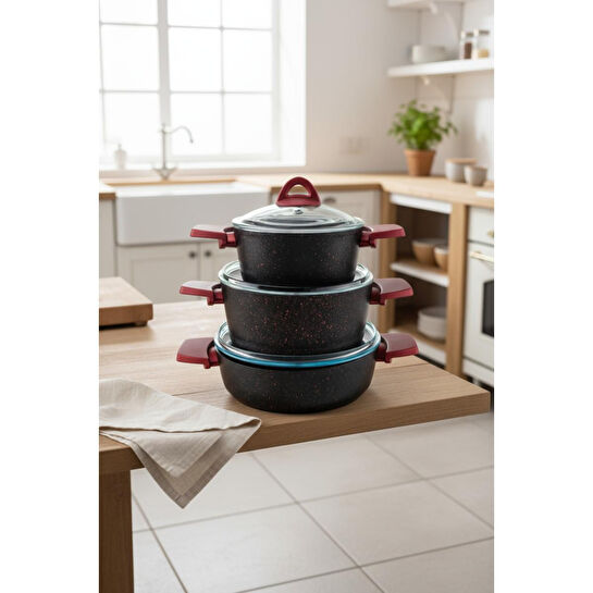 Bambum Pluto 7 Parça Granit Tencere Seti Siyah