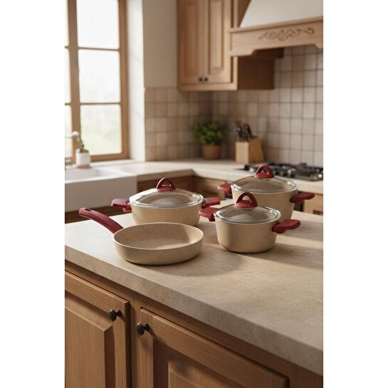 Bambum Pluto 7 Parça Granit Tencere Seti Krem