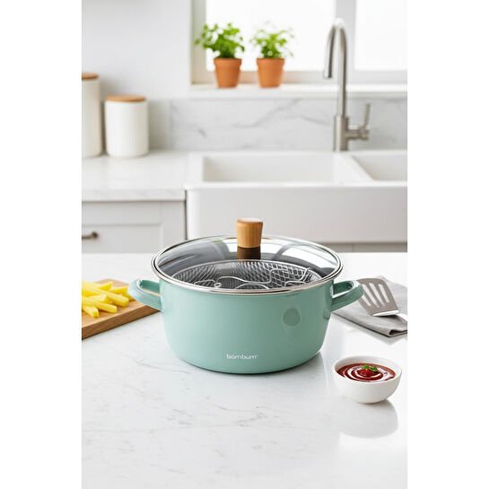 Bambum Nostalji Kızartma Tenceresi Açık Yeşil 22 Cm