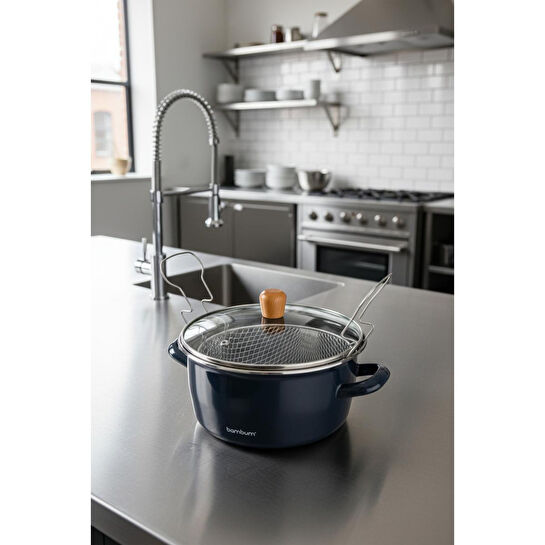 Bambum Nostalji Kızartma Tenceresi Koyu Gri 22 Cm