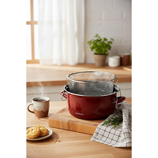 Bambum Nostalji Kızartma Tenceresi Bordo 22 Cm