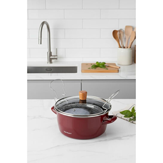 Bambum Nostalji Kızartma Tenceresi Bordo 22 Cm