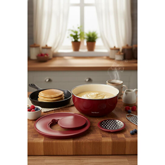 Bambum Nostalji Karıştırma Kabı Bordo 24 Cm