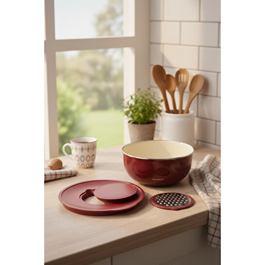 Bambum Nostalji Karıştırma Kabı Bordo 24 Cm