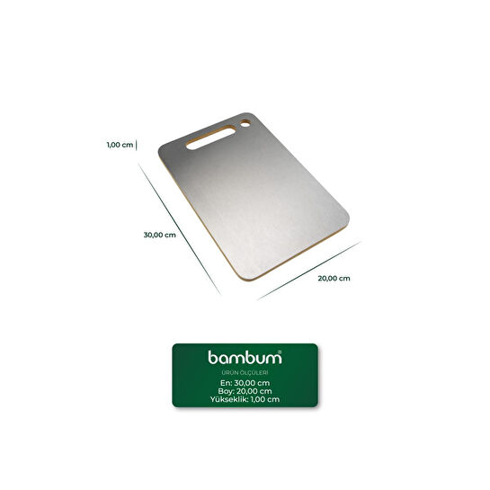 Bambum Stan Çift Yüzey Bambu Ve Çelik Kesme Tahtası Orta