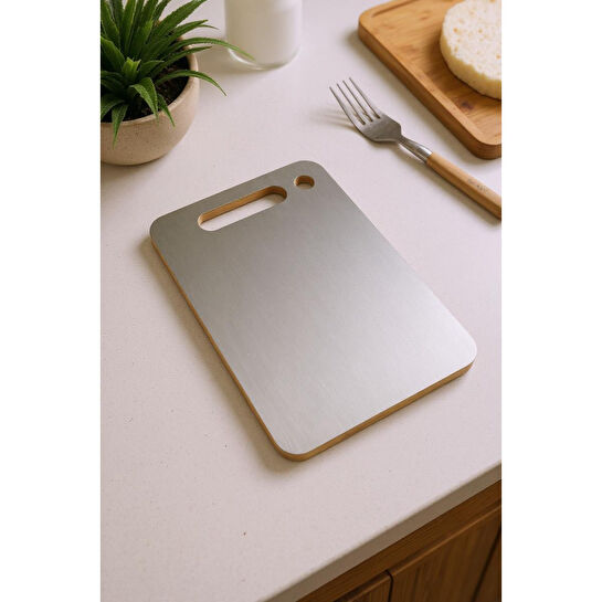 Bambum Stan Çift Yüzey Bambu Ve Çelik Kesme Tahtası Orta