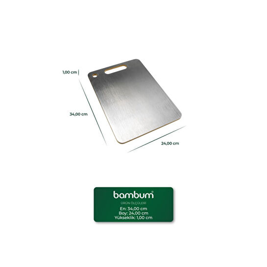 Bambum Stan Çift Yüzey Bambu Ve Çelik Kesme Tahtası Büyük