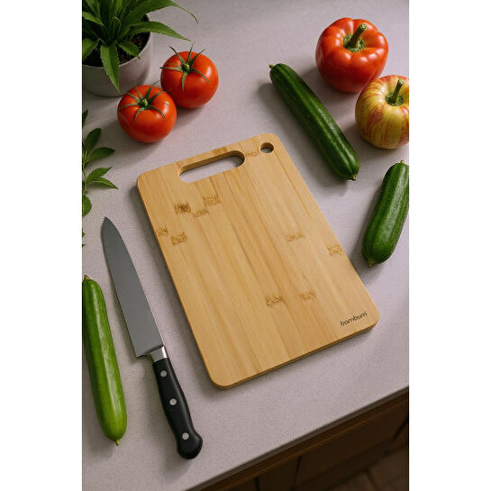 Bambum Stan Çift Yüzey Bambu Ve Çelik Kesme Tahtası Büyük