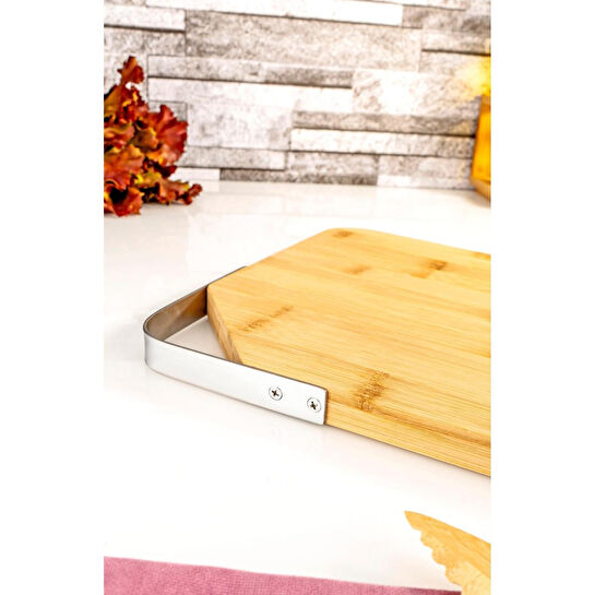 Bambum Zoe Çelik Kulplu Kesme Tahtası Dikdörtgen