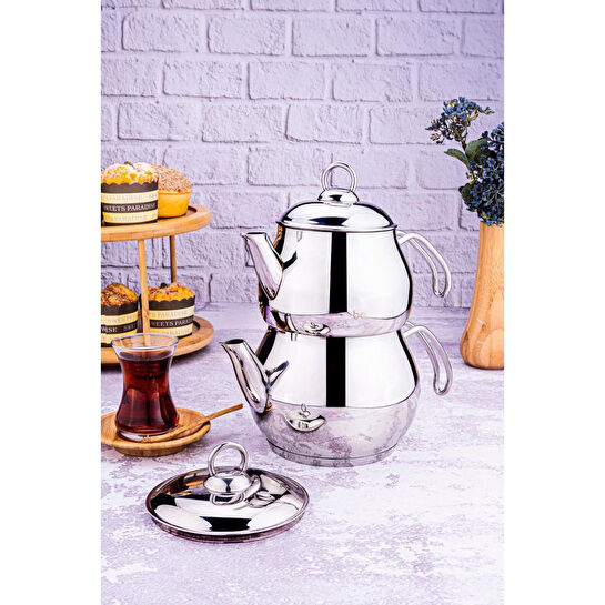 Bambum Solid - Çelik Kulplu Çelik Çaydanlık Takımı