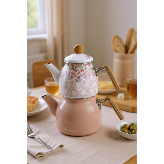 Bambum Unique Bambu Kulplu Emaye Çaydanlık Takımı Pembe