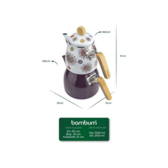 Bambum Unique Bambu Kulplu Emaye Çaydanlık Takımı Mor