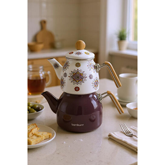 Bambum Unique Bambu Kulplu Emaye Çaydanlık Takımı Mor
