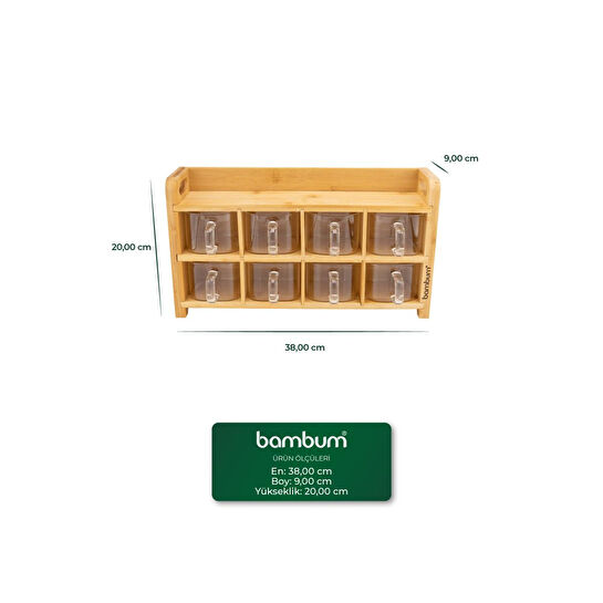 Bambum Tier Bambu Cam 8'li Baharatlık Seti