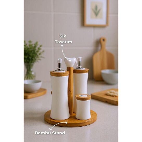 Bambum Fiago Bambu Standlı Yağlık Sirkelik Tuzluk Ve Biberlik
