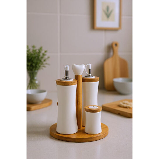 Bambum Fiago Bambu Standlı Yağlık Sirkelik Tuzluk Ve Biberlik