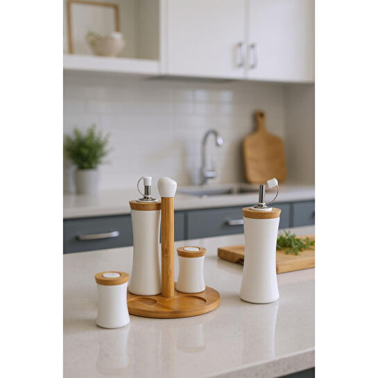 Bambum Fiago Bambu Standlı Yağlık Sirkelik Tuzluk Ve Biberlik