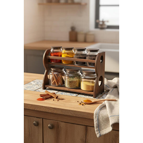 Bambum Nero - Bench - 8 Parça 2 Katlı Standlı Baharatlık Seti