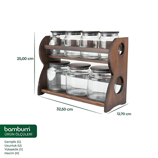Bambum Nero - Bench - 8 Parça 2 Katlı Standlı Baharatlık Seti