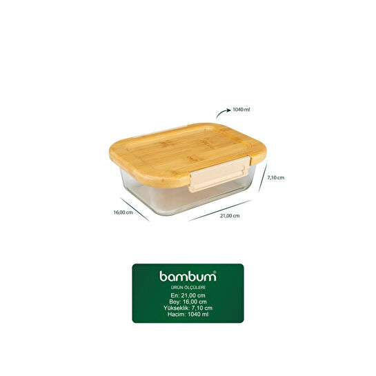 Bambum Satina Kilitli Cam Saklama Kabı 1040 Ml