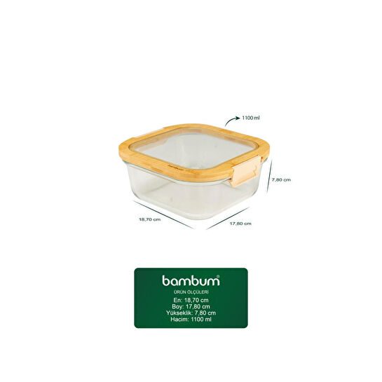 Bambum Poira Cam Kapaklı Kilitli Cam Saklama Kabı 1100 Ml