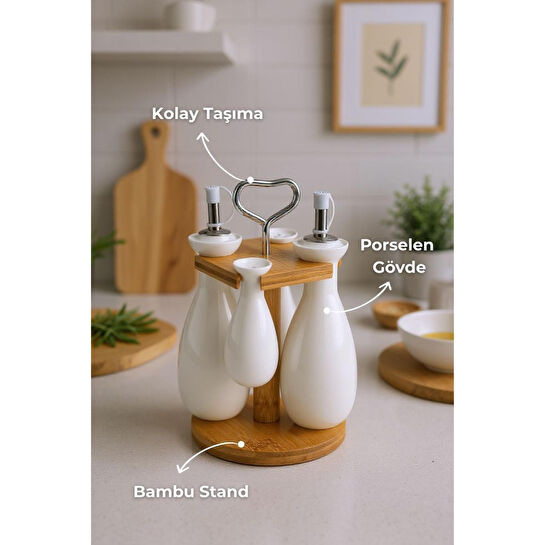 Bambum Tiago Bambu Standlı Yağlık Sirkelik Tuzluk Ve Biberlik