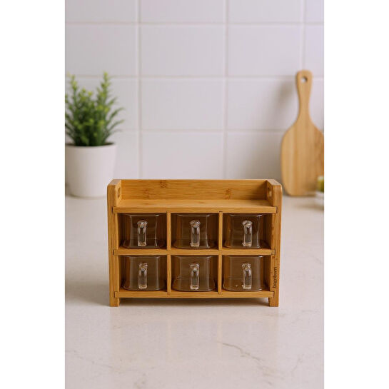 Bambum Tier Bambu Cam 6'lı Baharatlık Seti