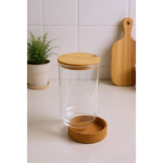 Bambum Corki Mantar Altlıklı Cam Saklama Kabı 170ml