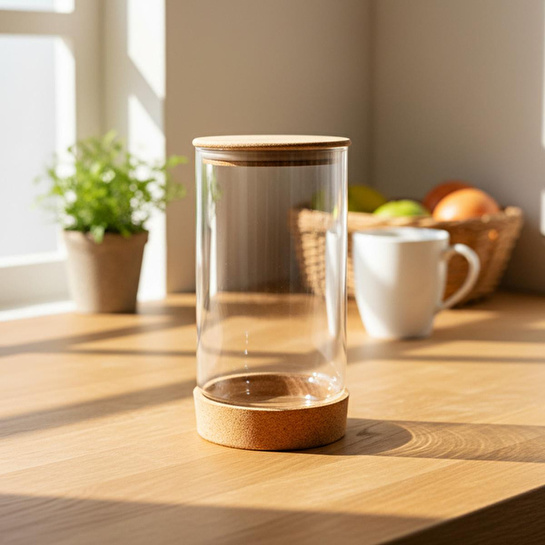 Bambum Corki Mantar Altlıklı Cam Saklama Kabı 950ml