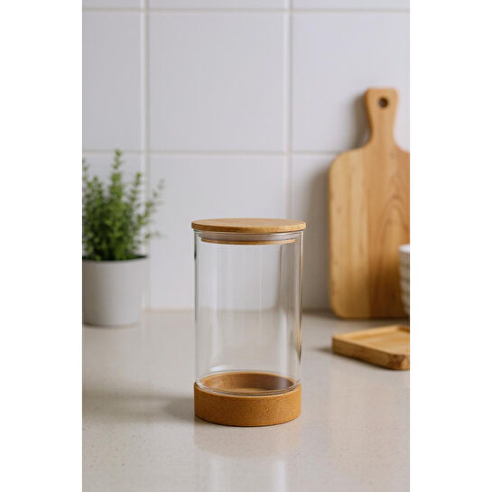 Bambum Corki Mantar Altlıklı Cam Saklama Kabı 170ml