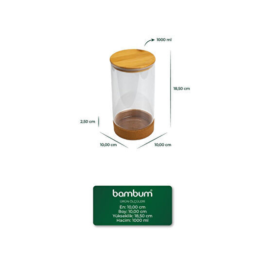 Bambum Corki Mantar Altlıklı Cam Saklama Kabı 170ml