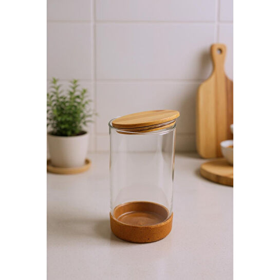 Bambum Corki Mantar Altlıklı Cam Saklama Kabı 170ml