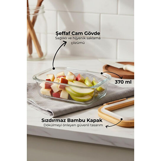 Bambum Moira Cam Kapaklı Kilitli Cam Saklama Kabı 370 Ml
