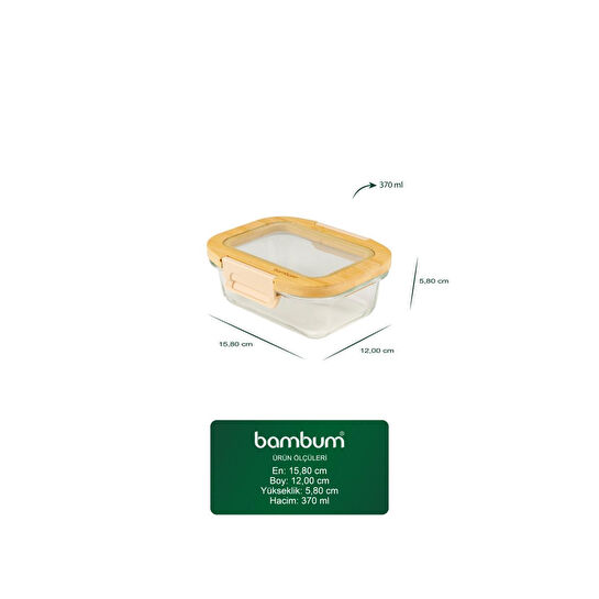 Bambum Moira Cam Kapaklı Kilitli Cam Saklama Kabı 370 Ml