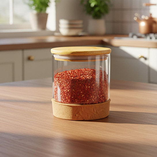 Bambum Corki - Mantar Altlıklı Cam Saklama Kabı 550 Ml
