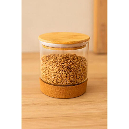 Bambum Corki - Mantar Altlıklı Cam Saklama Kabı 650 Ml