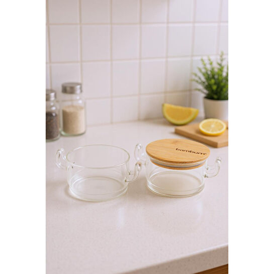 Bambum Modena 2'li Bambu Kapaklı Cam Saklama Kabı