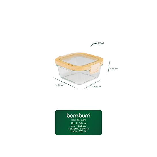 Bambum Poira Cam Kapaklı Kilitli Cam Saklama Kabı 520 Ml