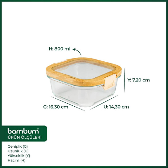 Bambum Poira Cam Kapaklı Kilitli Cam Saklama Kabı 800 Ml