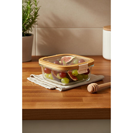 Bambum Poira Cam Kapaklı Kilitli Cam Saklama Kabı 800 Ml