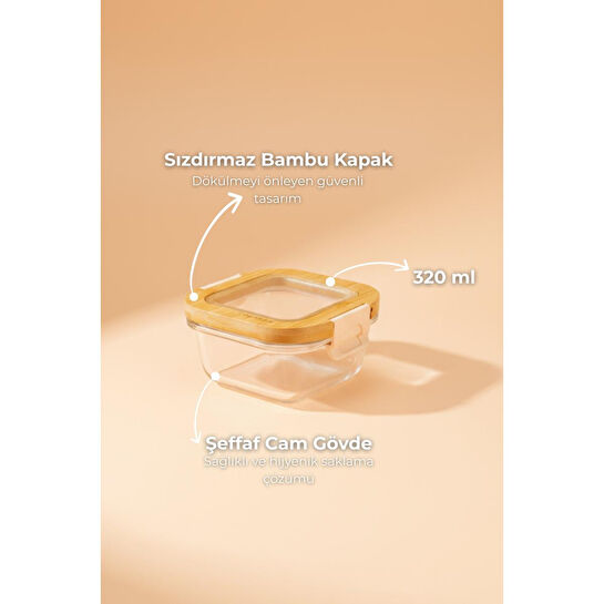 Bambum Poira Cam Kapaklı Kilitli Cam Saklama Kabı 320 Ml